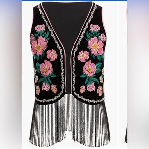 Agua Bendita Otis Nopal Floral Embroidered Cover-up Vest Fringe